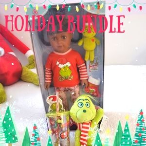 My Life As Grinch Poseable Dark Brunette Brown 18 inch Doll Holiday Bundle🎄💚🎄